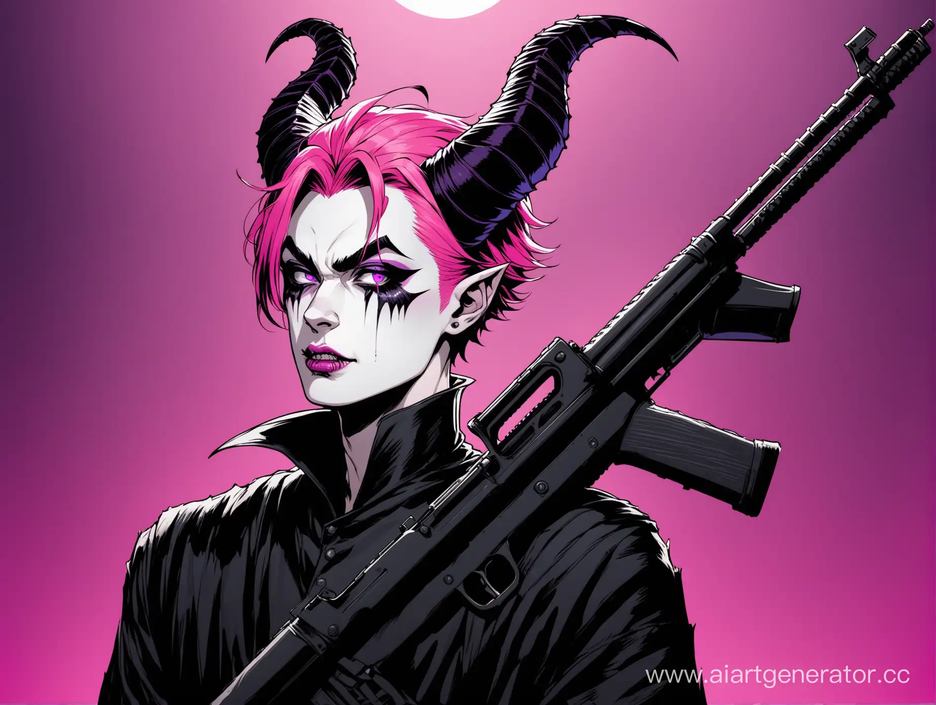 PinkHaired-Brutal-Man-with-Maleficent-Horns-and-Rifle