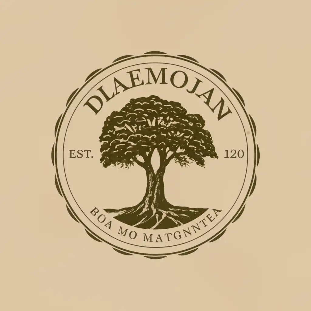 a logo design,with the text "'''
'
'''", main symbol:circle frame with text around the edges, monochrome tree inside, very realistic tree, beige background and green tree,complex,be used in Travel industry,clear background