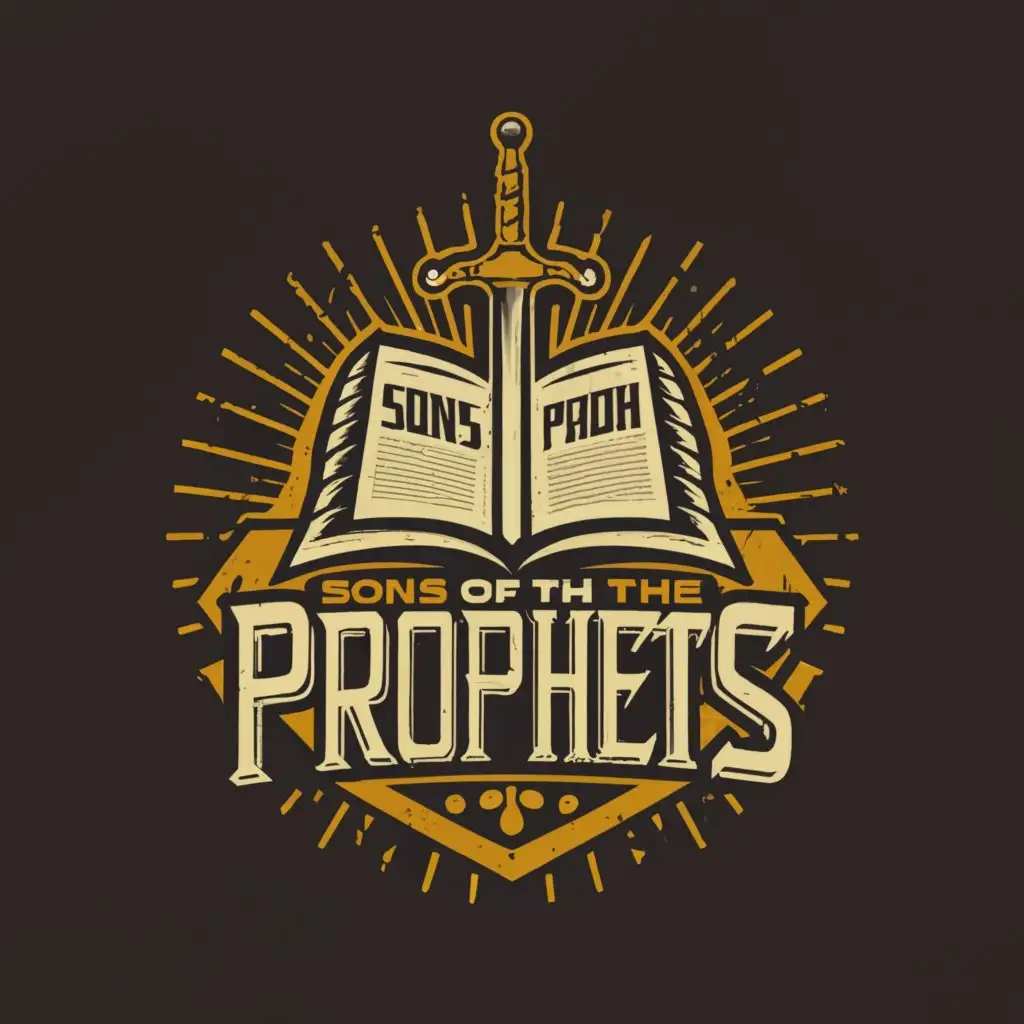 a logo design,with the text "SONS OF THE PROPHETS", main symbol:BIBLE AND SWORD,Moderate,clear background