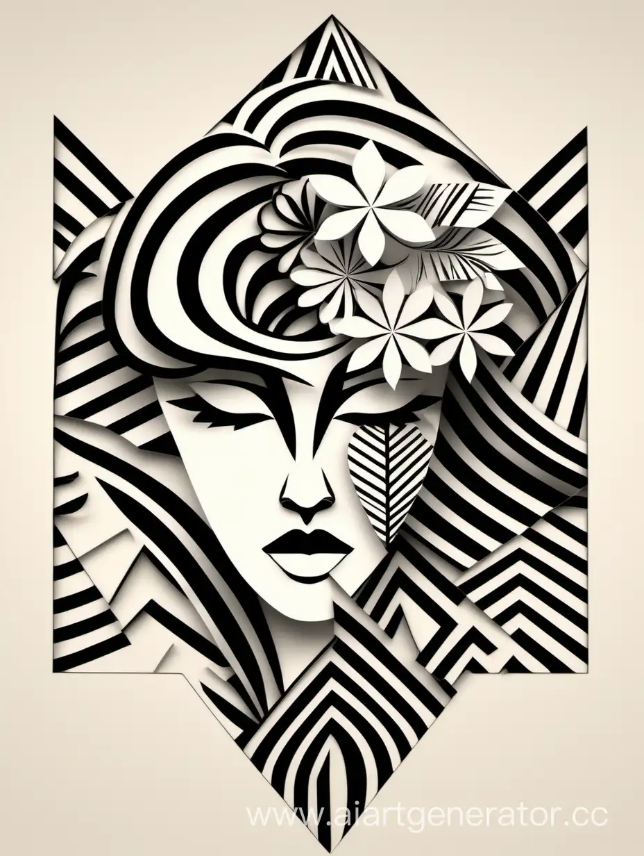 Stylized-Papercut-Art-Geometric-Female-Face-with-Flower