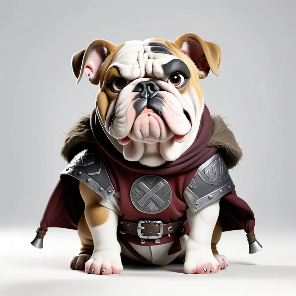 Adorable Bulldog in Viking Attire on a White Background