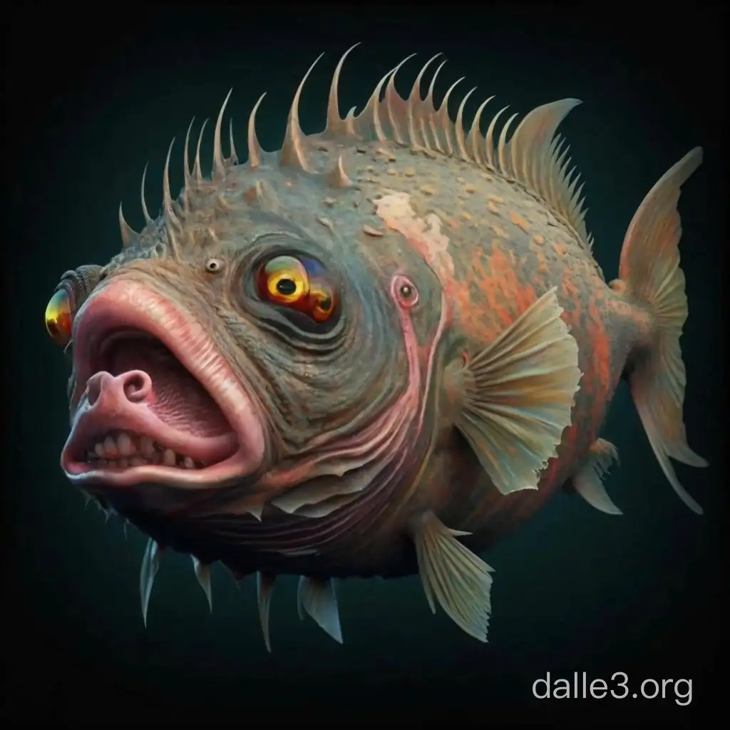 Giant PigHeaded Fish in Surreal Underwater Scene | Dalle3 AI