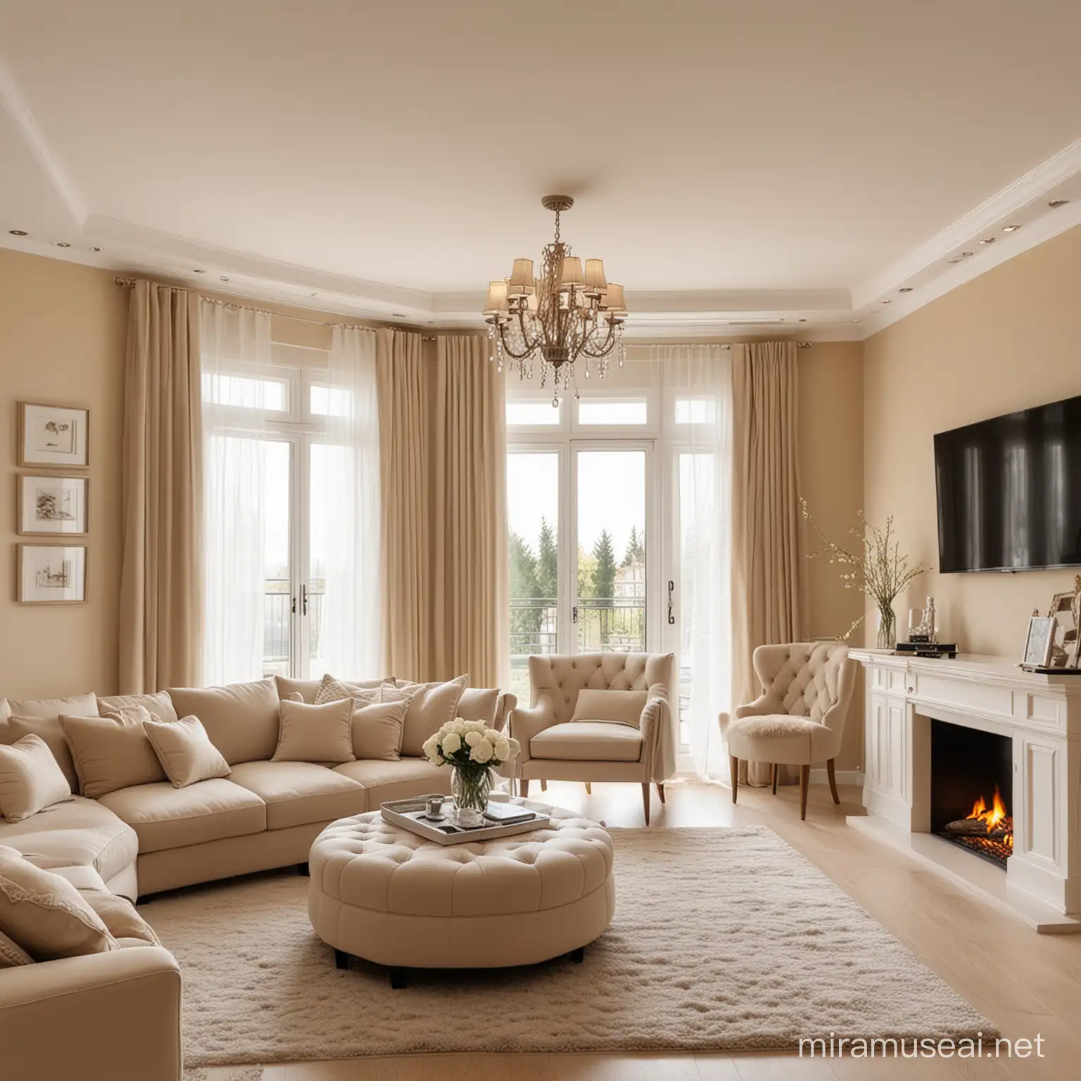 Cozy Beige Living Room Interior with Warm Ambiance
