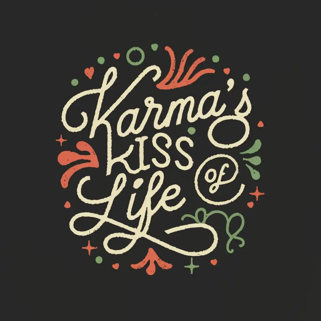 logo, wedding, with the text "Karma's Kiss Of Life", typography
