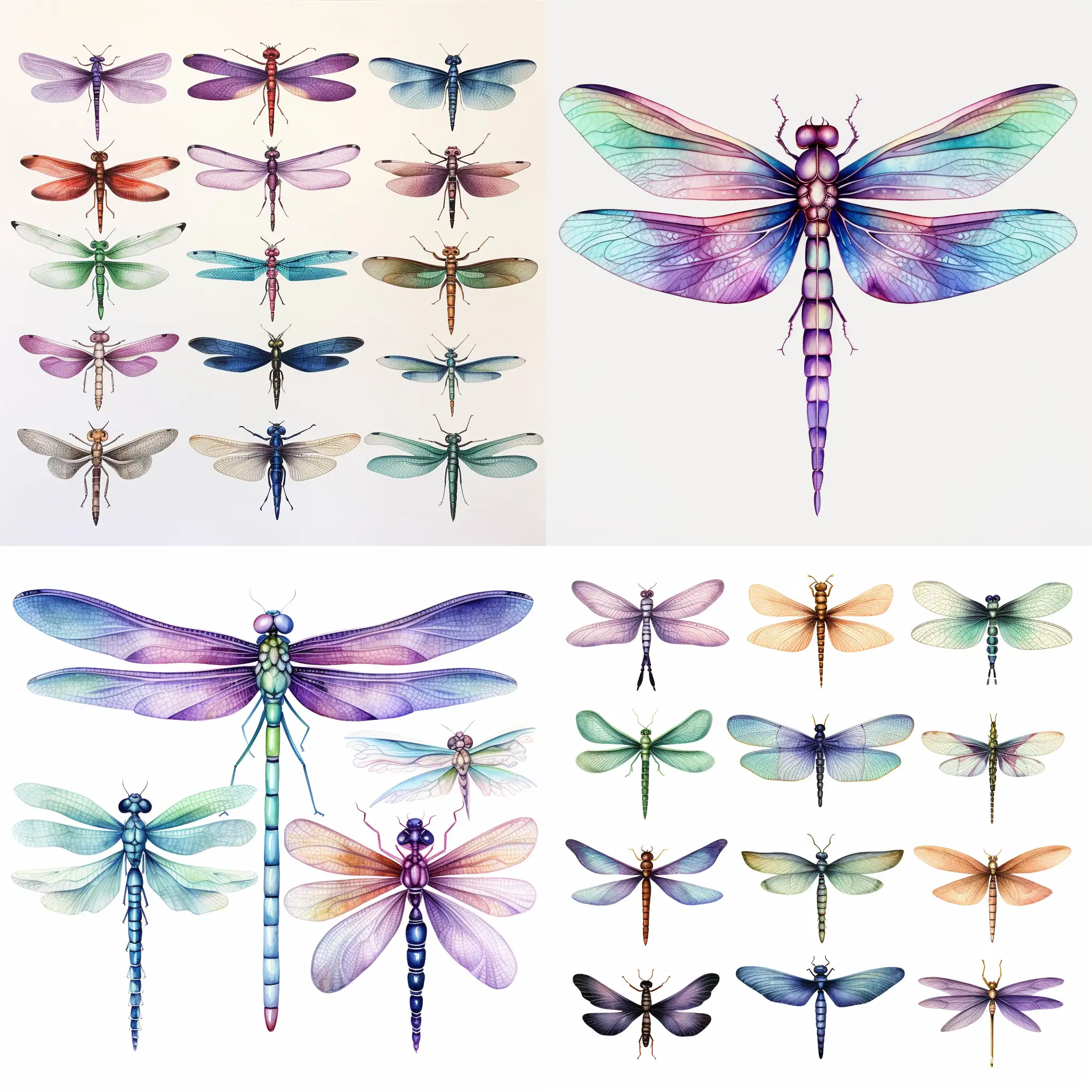 watercolor dragonfly different varieties 