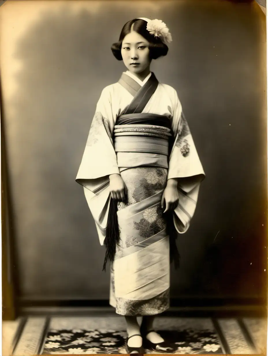 vintage Taisho period photographs showing Japanese women and girls with progressive 1920s Japanese fashions, more western influence than the 1930s, patina slightly worn