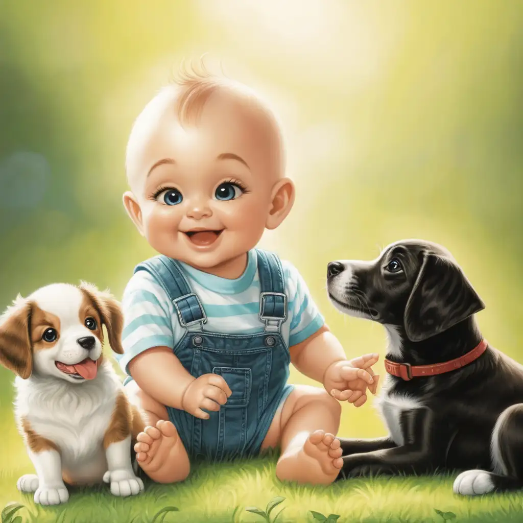 Joyful Baby and Dog Delight in a Playful Wonderland