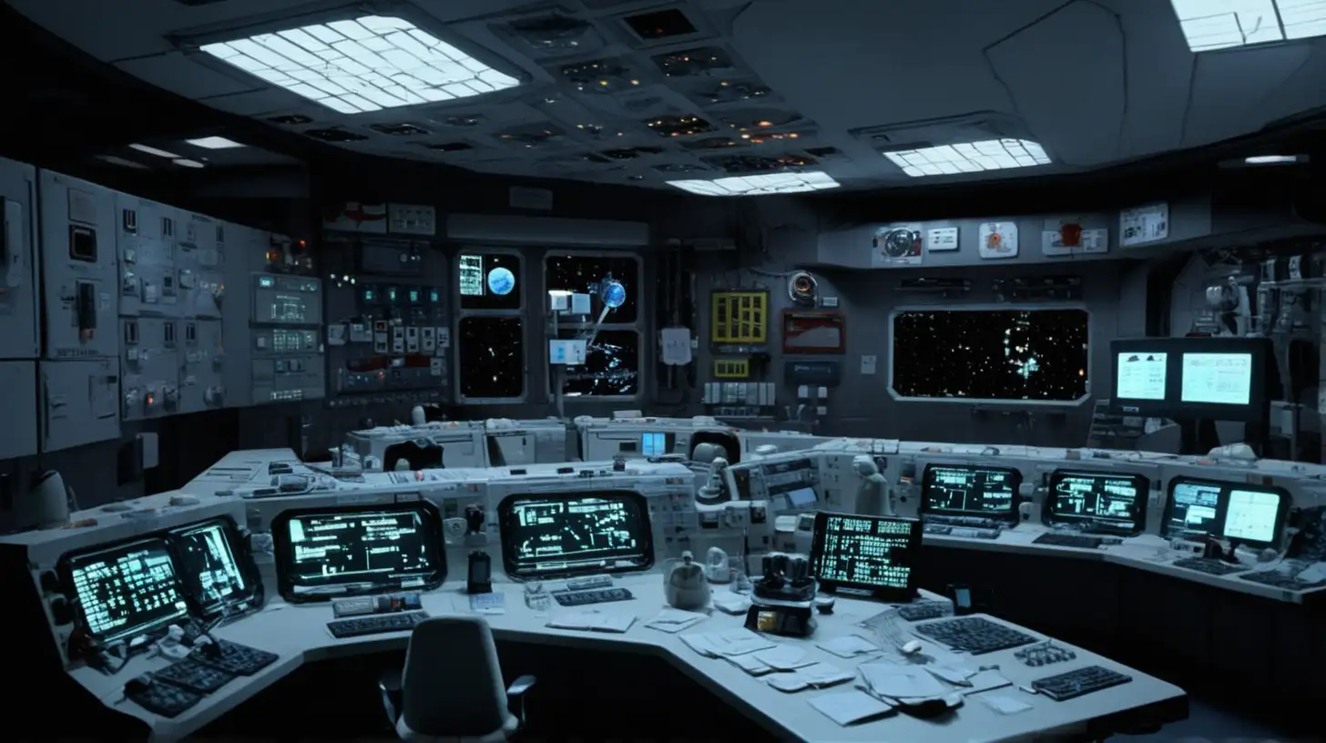 INT. EPSILON SPACE STATION - CONTROL ROOM - NIGHT Suddenly, an ALARM blares, and the room lights up with emergency lights.