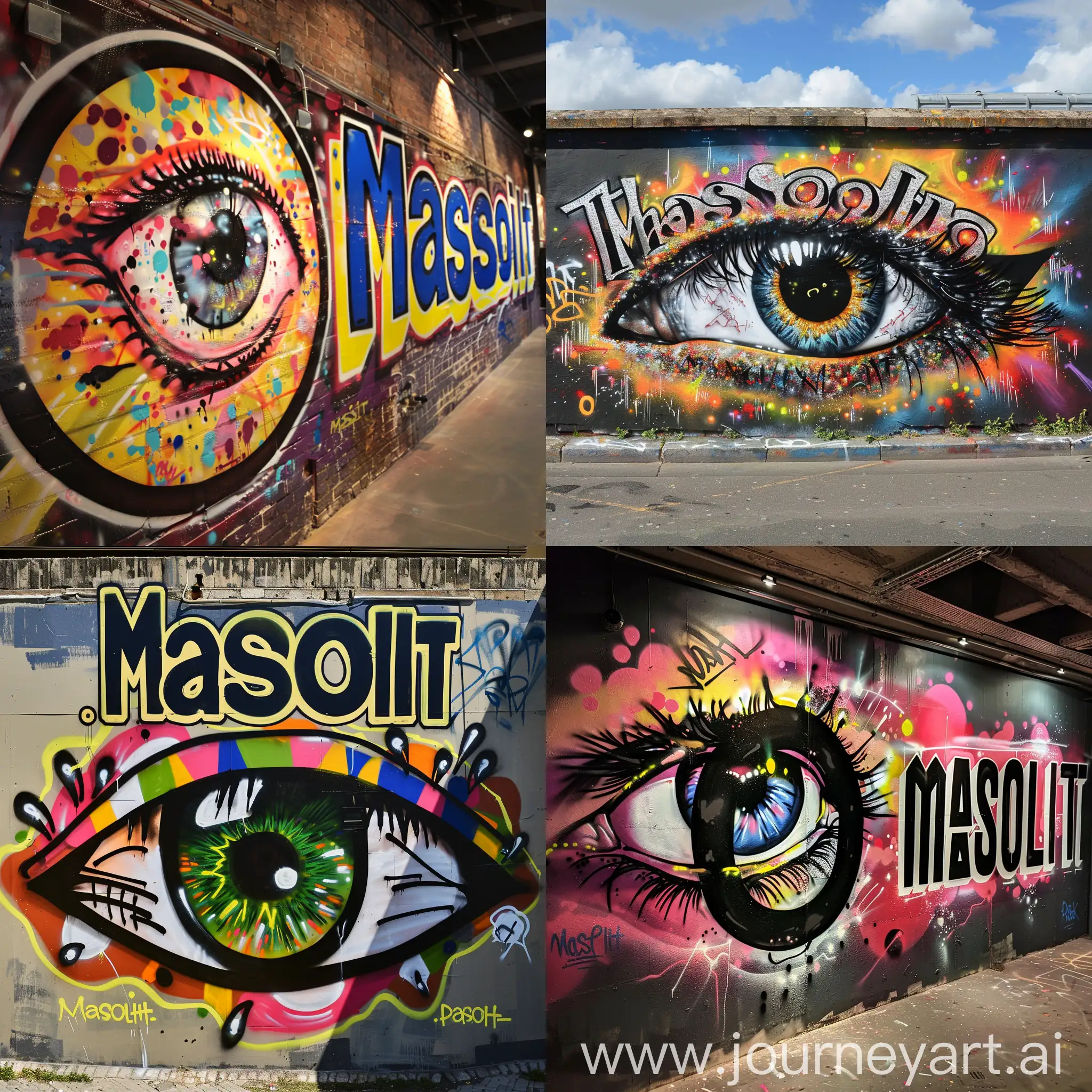 It says MassOlit on the wall, but the letter O is shaped like an eye. Make the rest as eccentric as you wish, graffiti