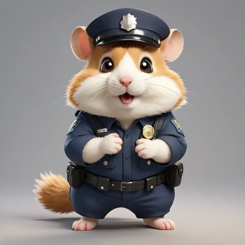 Cartoon Hamster in FullBody Police Outfit