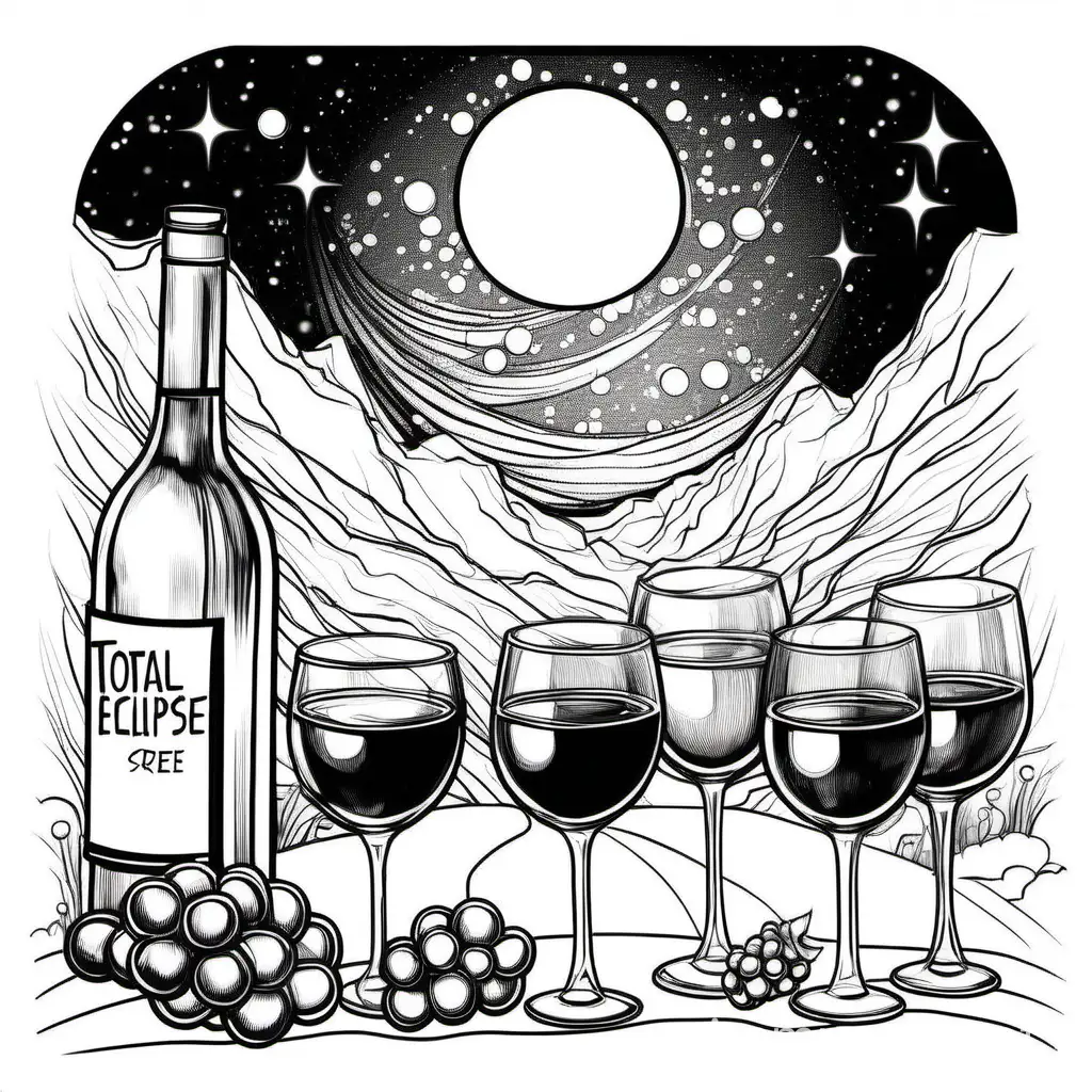 sketch Illustration of total eclipse soirée wine drinks for bachelorette party isolated on white background suitable for a coloring sheet