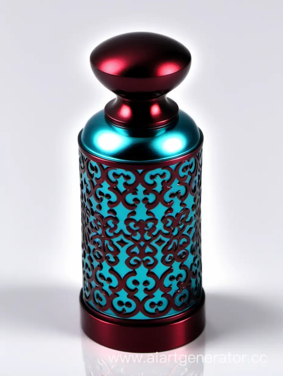 Shiny-Turquoise-Zamac-Perfume-Ornamental-Cap-with-Dark-Burgundy-Arabesque-Pattern