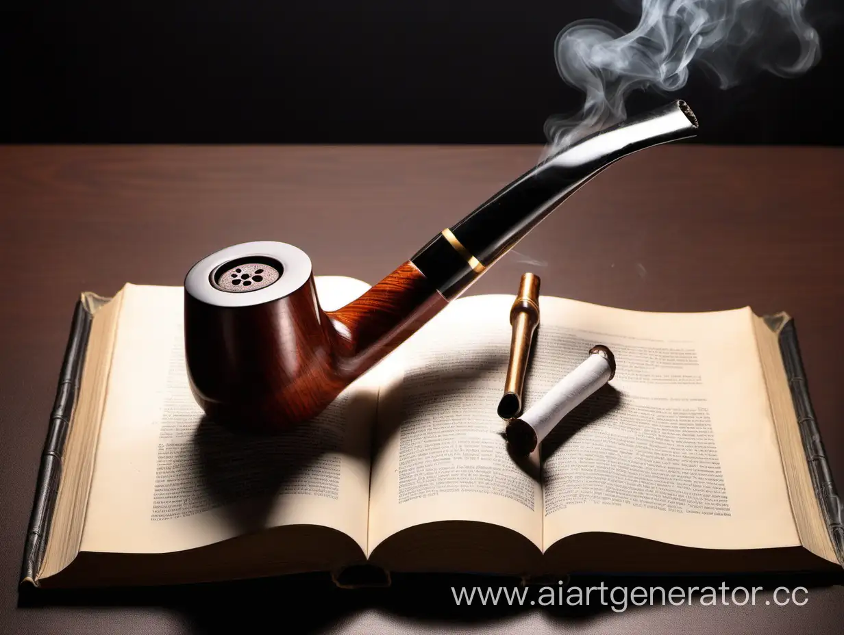 Vintage-Book-and-Smoking-Pipe-on-Wooden-Table