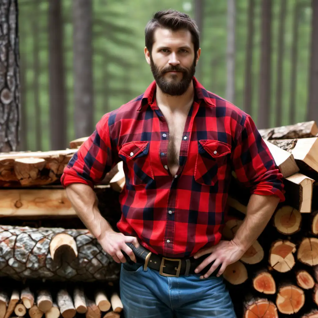 Rugged Lumberjack with Axe in Woodland Setting