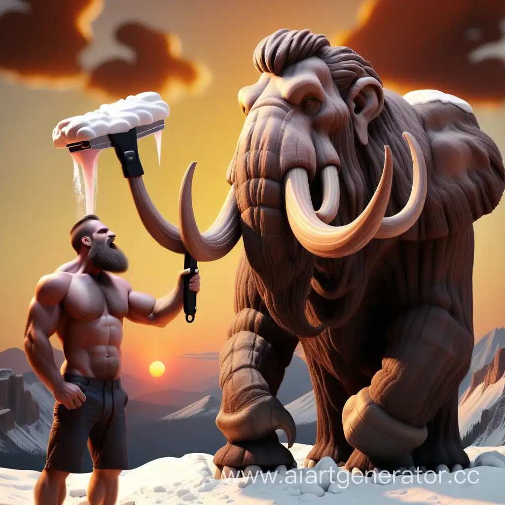 Bearded-Man-Shaving-Mammoth-at-Sunset