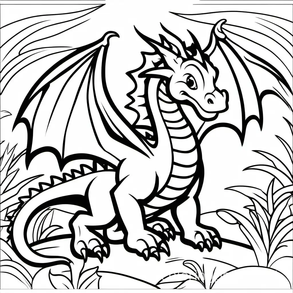 """
happy friendly playful DRAGON coloring book page for kids, Coloring Page, black and white, line art, white background, Simplicity, Ample White Space. The background of the coloring page is plain white to make it easy for young children to color within the lines. The outlines of all the subjects are easy to distinguish, making it simple for kids to color without too much difficulty, Coloring Page, black and white, line art, white background, Simplicity, Ample White Space. The background of the coloring page is plain white to make it easy for young children to color within the lines. The outlines of all the subjects are easy to distinguish, making it simple for kids to color without too much difficulty
"""