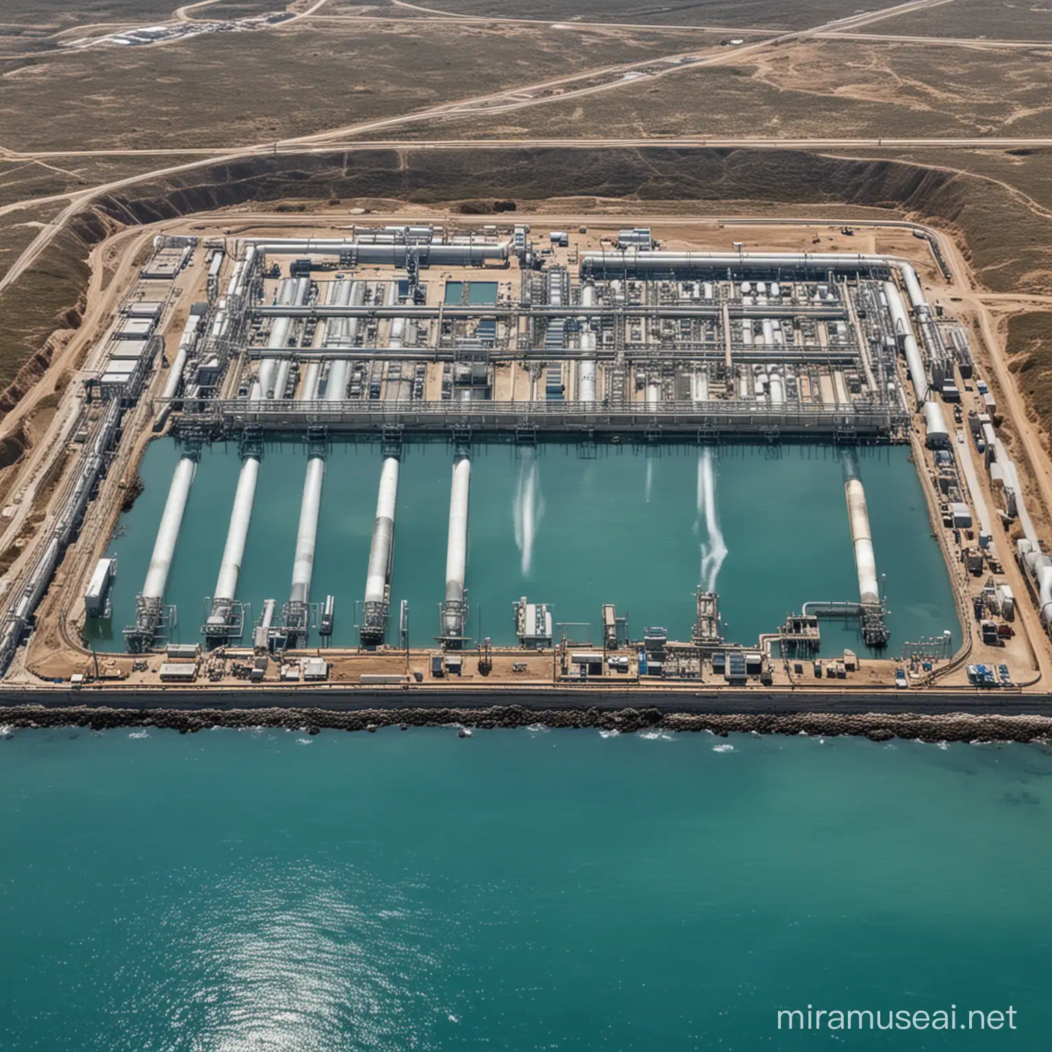 Modern Desalination Plant Facility Producing Fresh Water