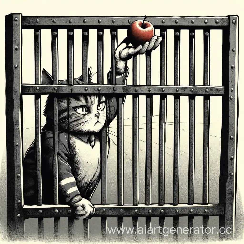 Kind-Prison-Guard-Offering-Apple-to-Feline-Friend