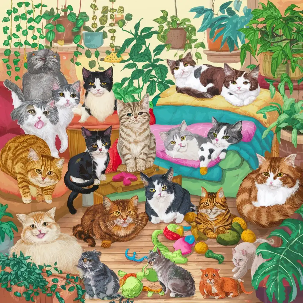 Feline-Friends-Surrounded-by-Lush-Greenery