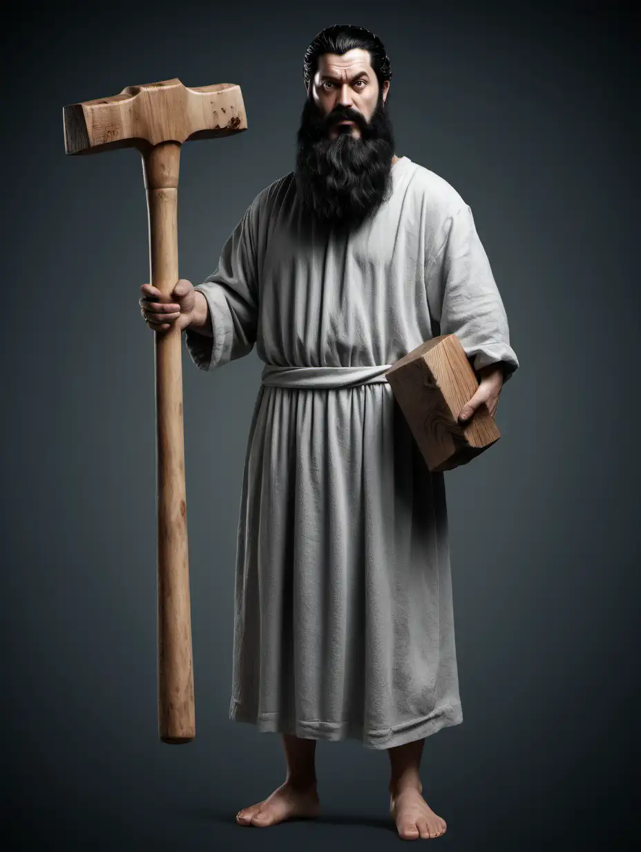 Realistic Portrait of Sem Holding Wooden Hammer