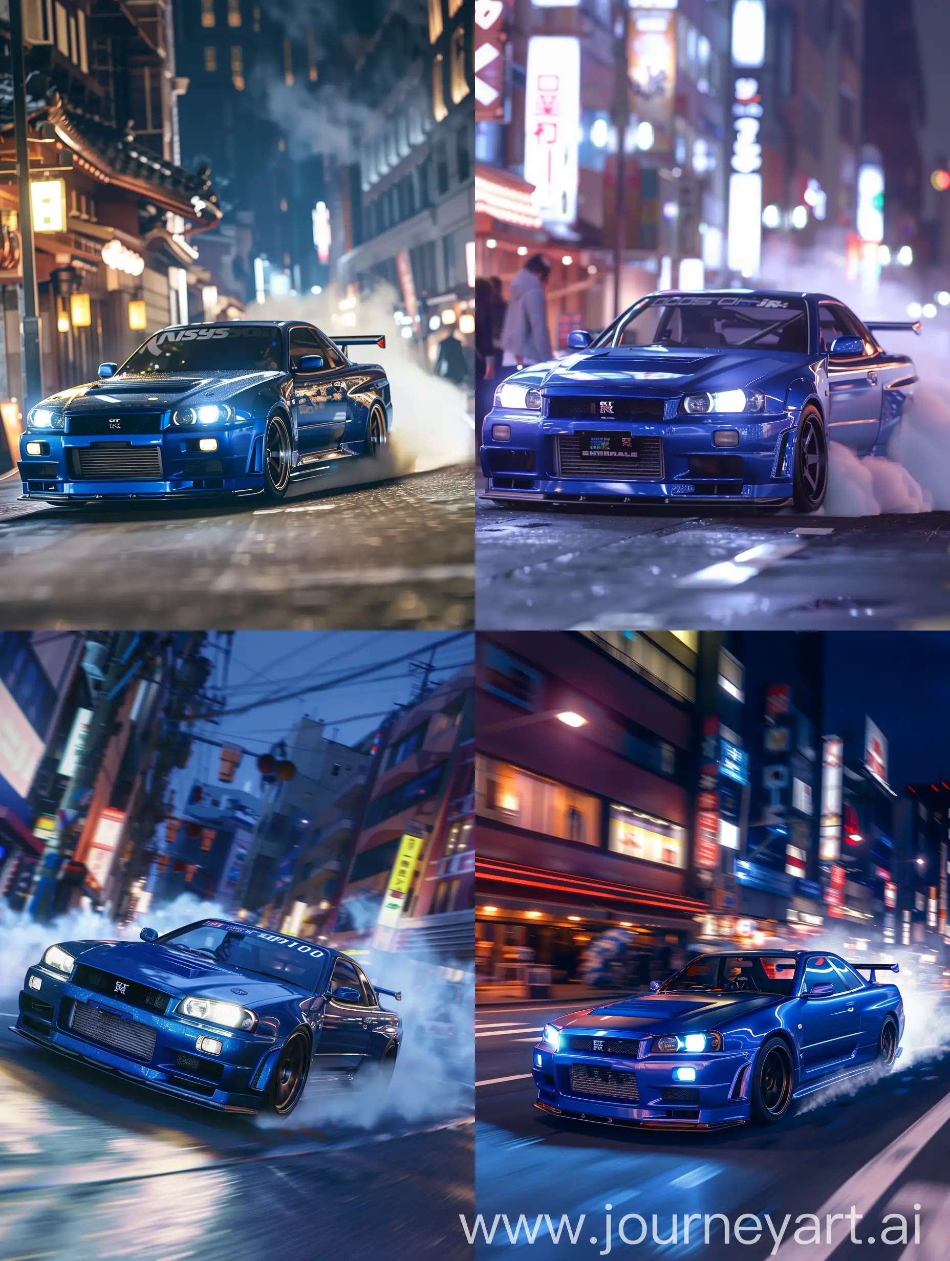 Realistic-Drift-Photoshoot-Blue-Skyline-GTR4-with-Body-Kit-in-Japan