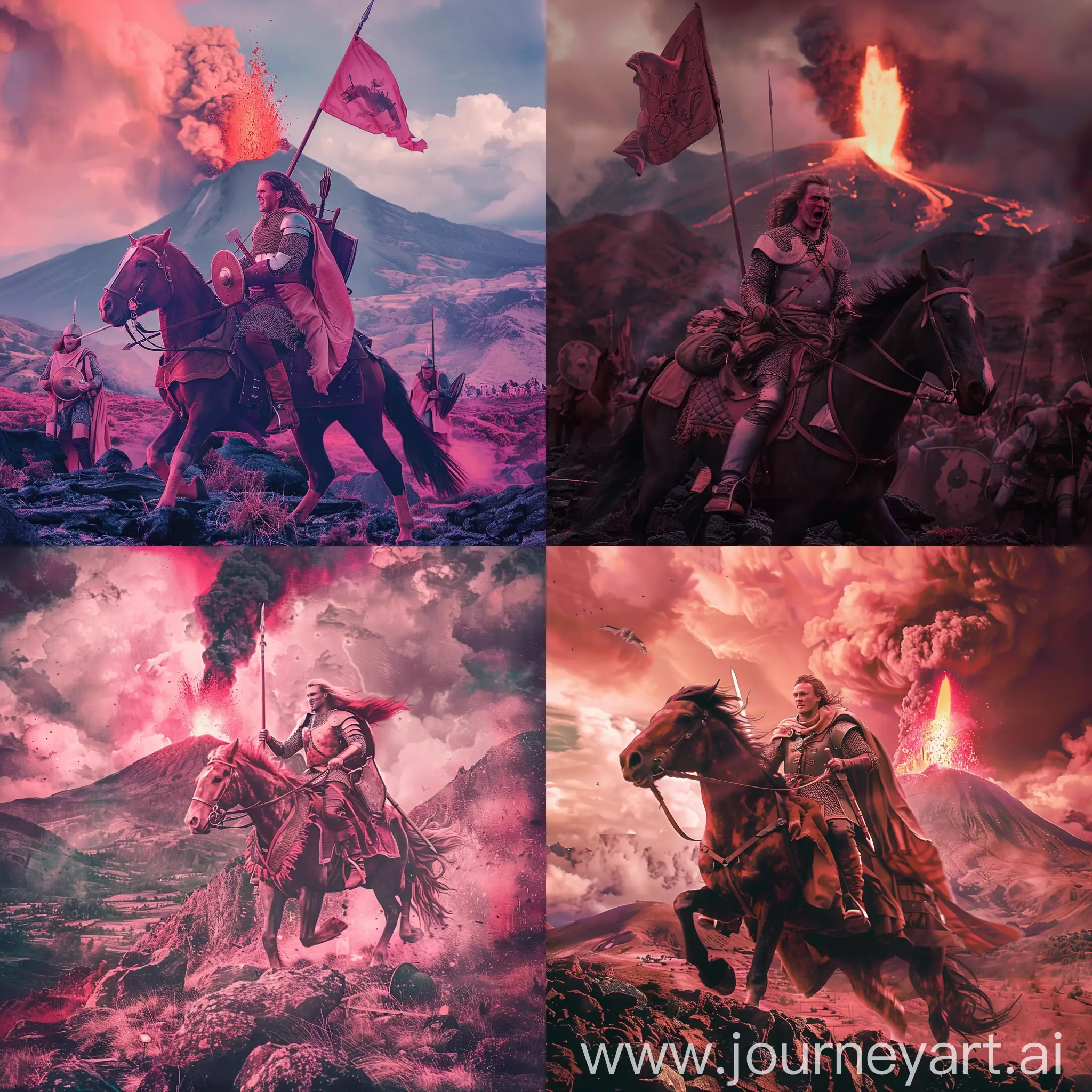 Braveheart-AI-Pepe-Riding-into-Battle-with-Volcano-Eruption