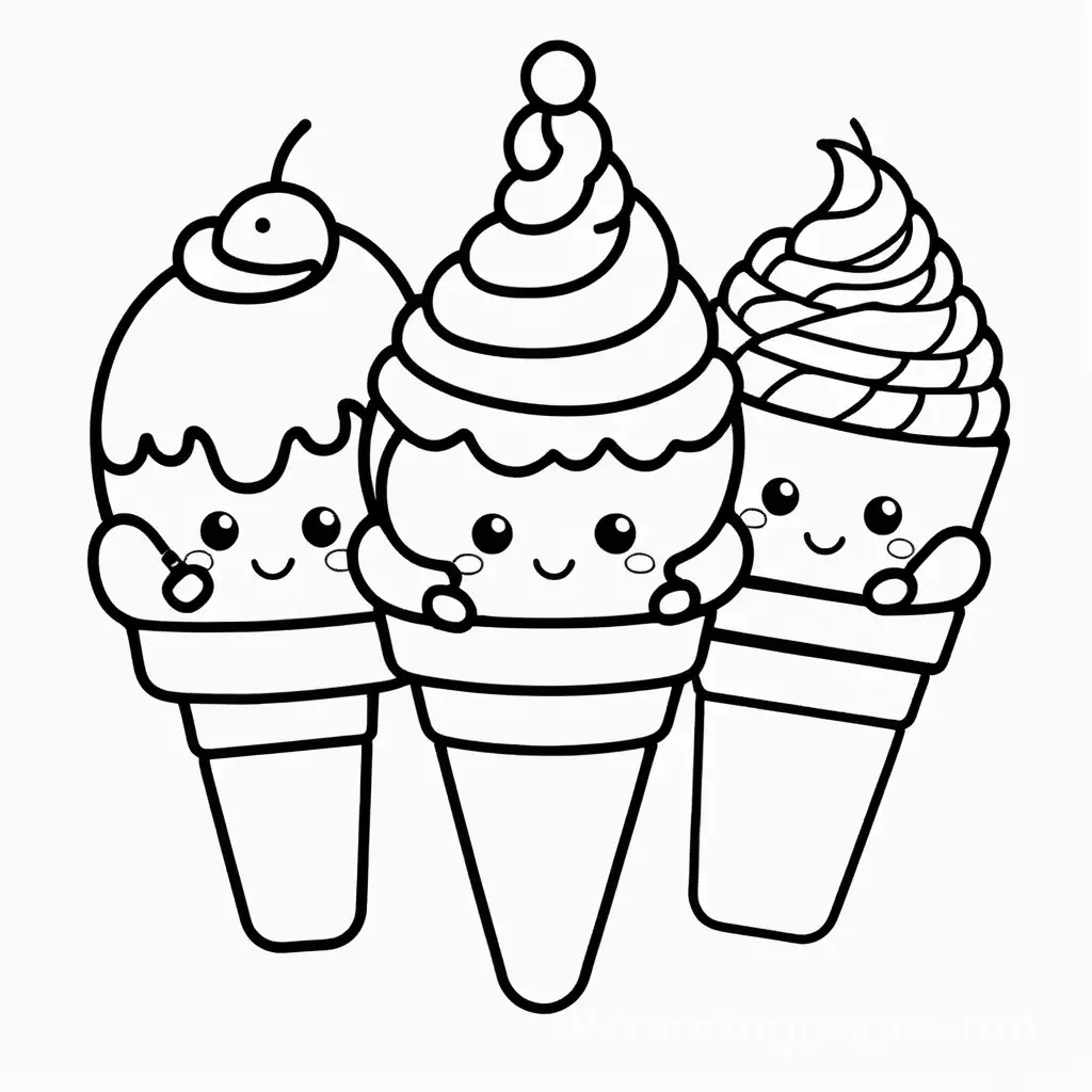 Adorable-Kawaii-Ice-Cream-Coloring-Page-for-Kids-Simple-Line-Art-on-White-Background
