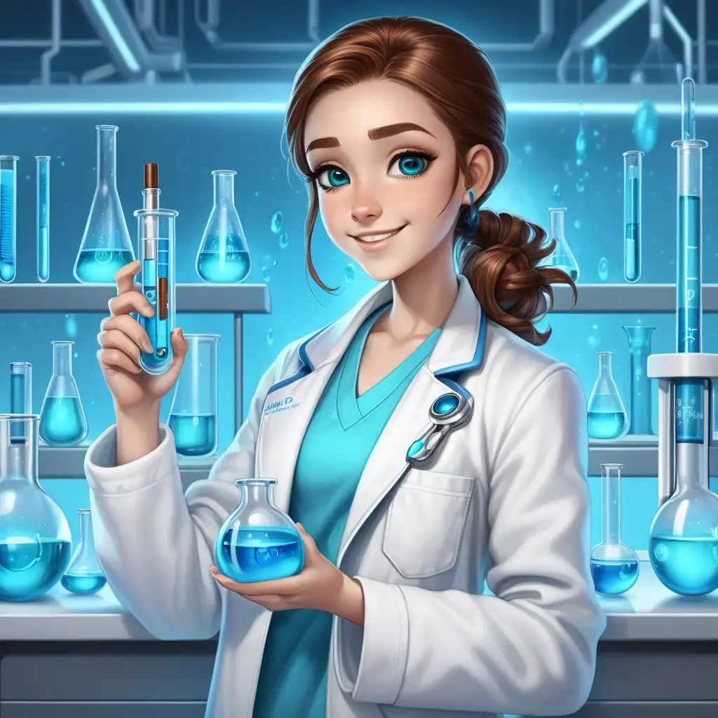 Futuristic Laboratory Scientist Holding Blue Test Tube