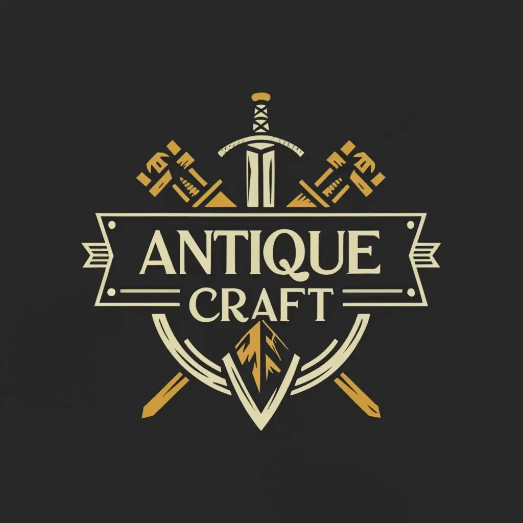 a logo design,with the text "Antique Craft", main symbol:sword, pickaxe and mountain,Moderate,clear background