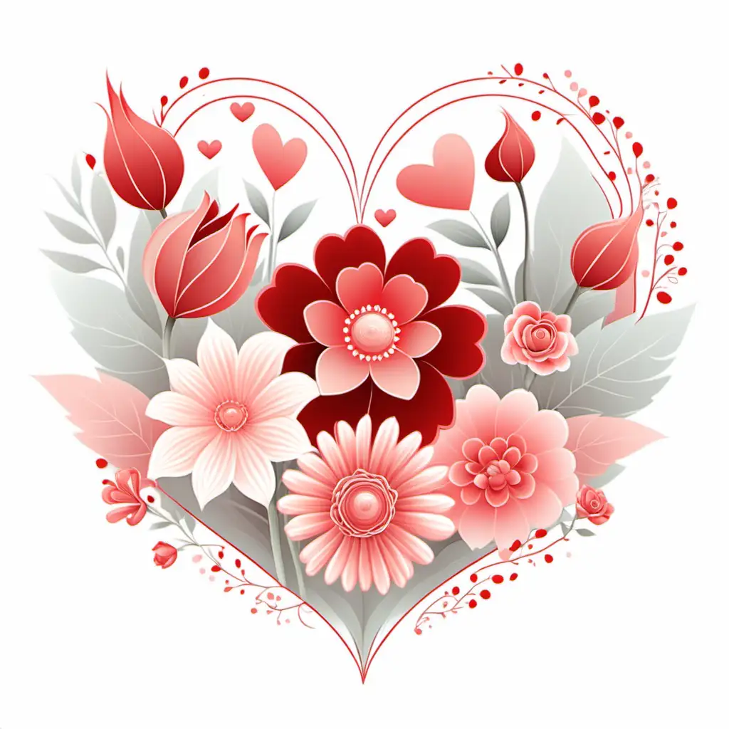 Enchanting Pastel Red Valentine Flowers in Fairytale Style Vector Art on White Background
