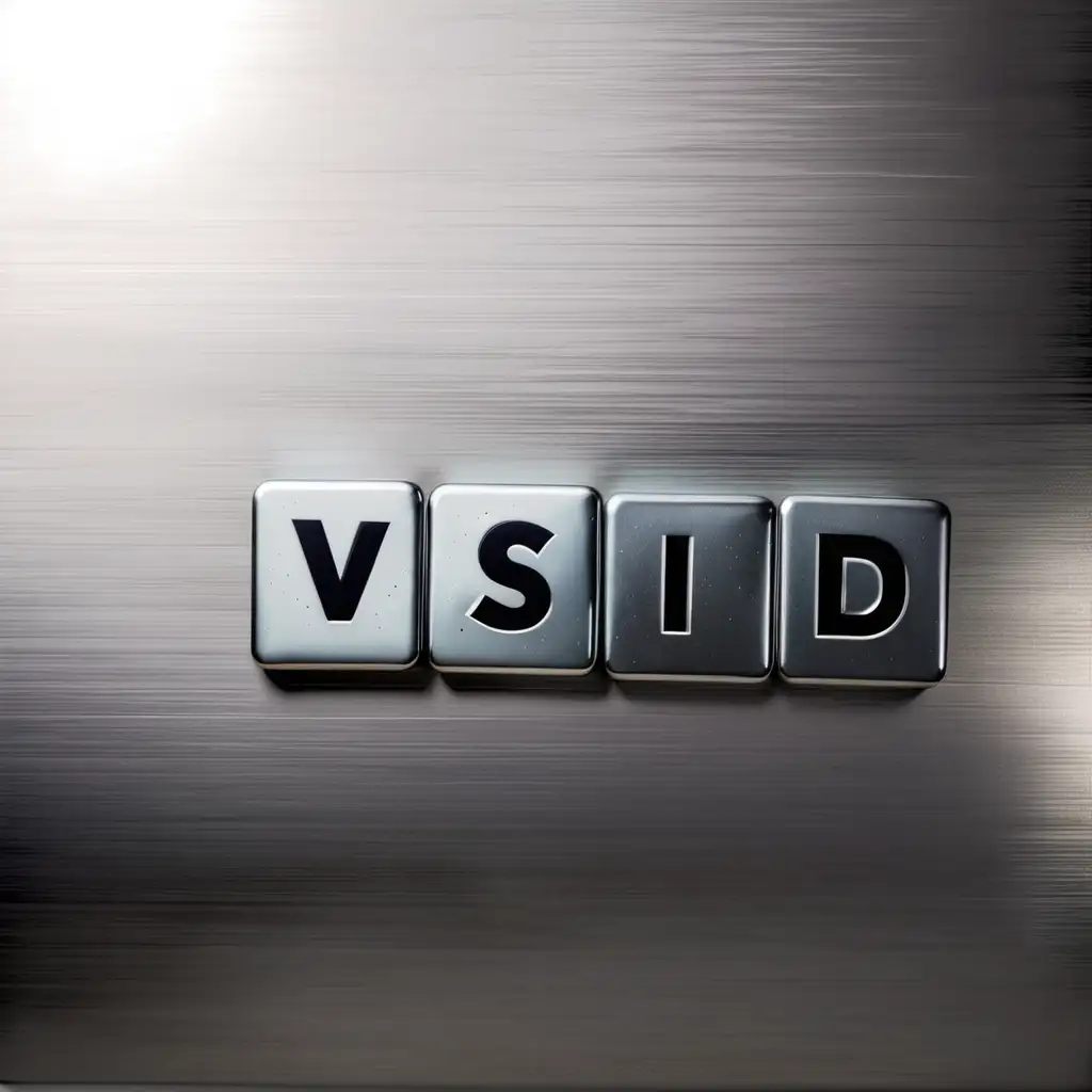 4 imanes cuadrados con las letras V S I D en color plateado sobre un refrigerador oscuro