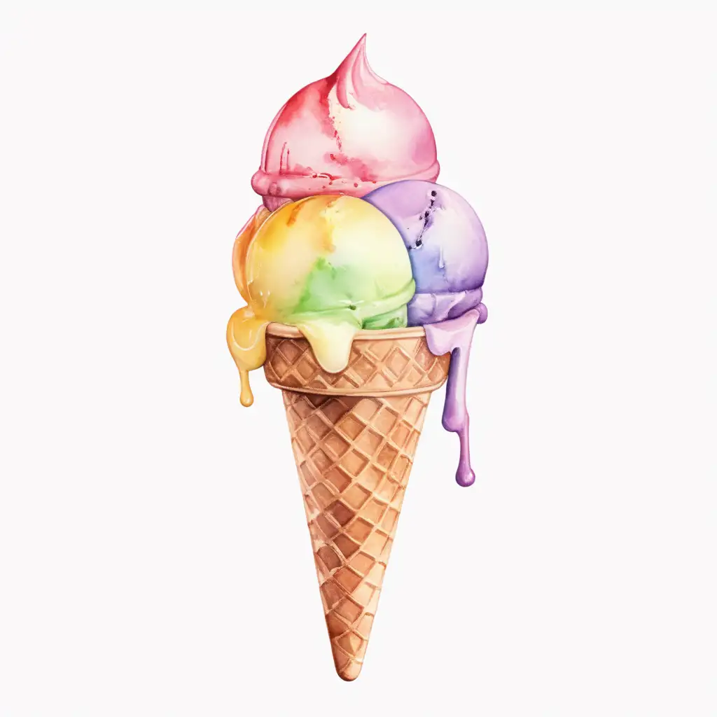 Watercolor styled, single ice cream, with no background