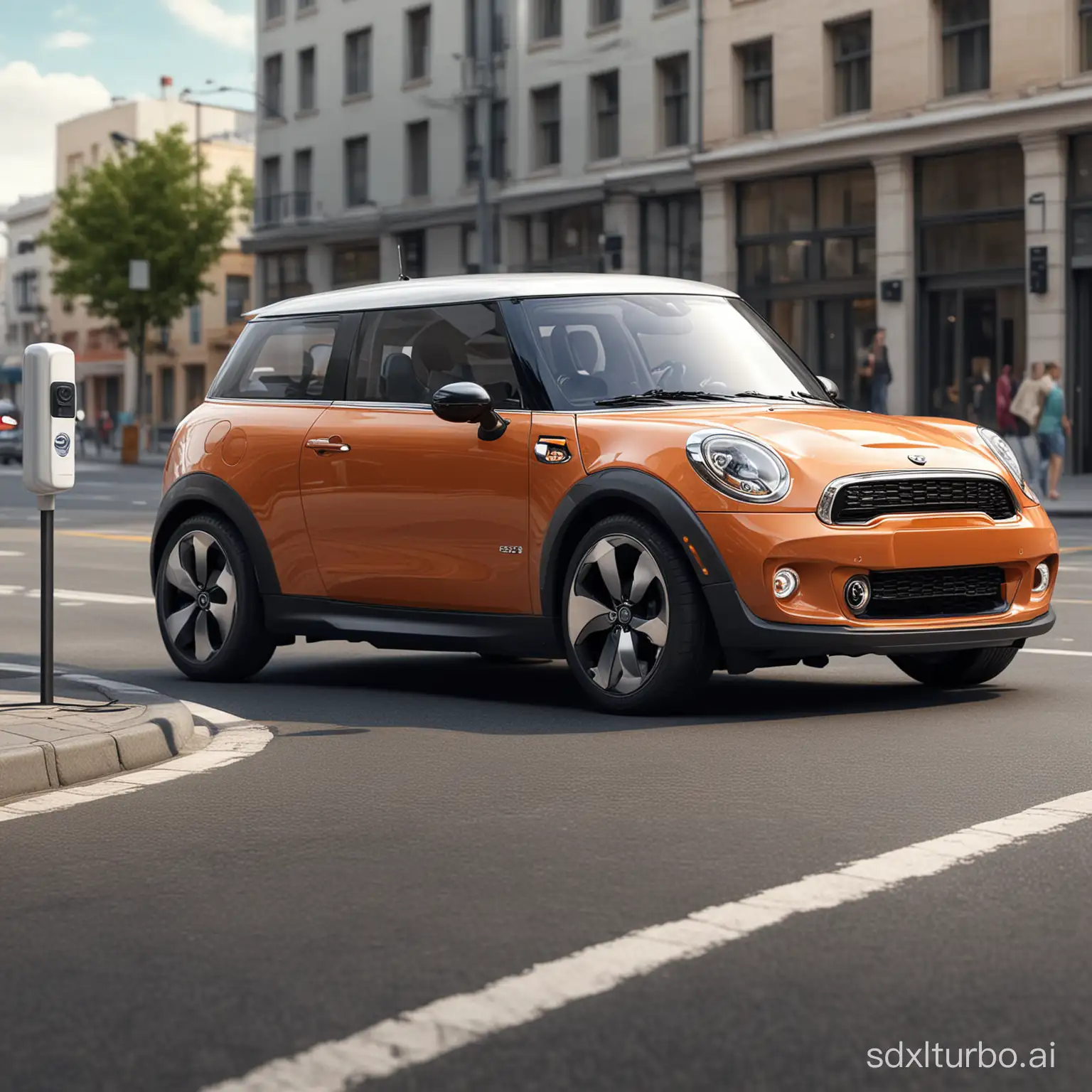 Electric car, realistic style, street view, close-up, mini version, photorealistic, Medium View Distance, Future design, surreal