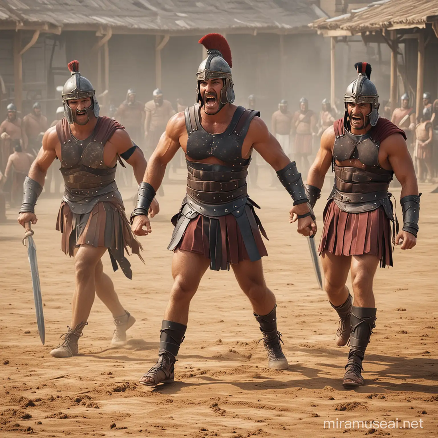Ancient Roman Gladiators Fighting in Colosseum Arena