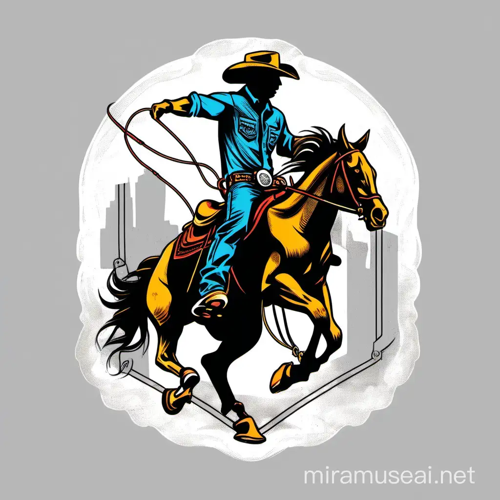 RodeoThemed TShirt with Bold Cowboy Graphics on White