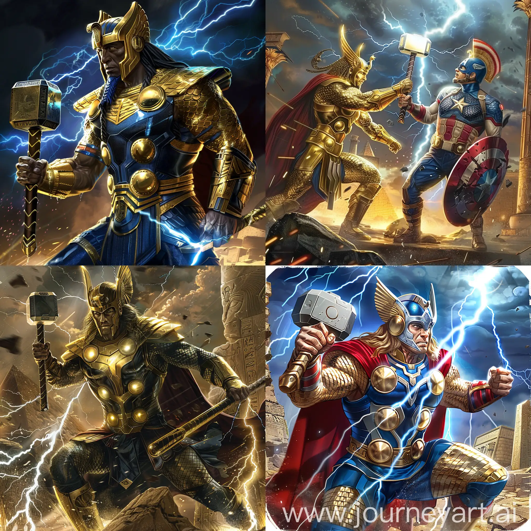        Super Gold Diamond Egypt  Thor and hammerBattle  Captain America beautiful And lightning  power of the Egyptian super beautiful
