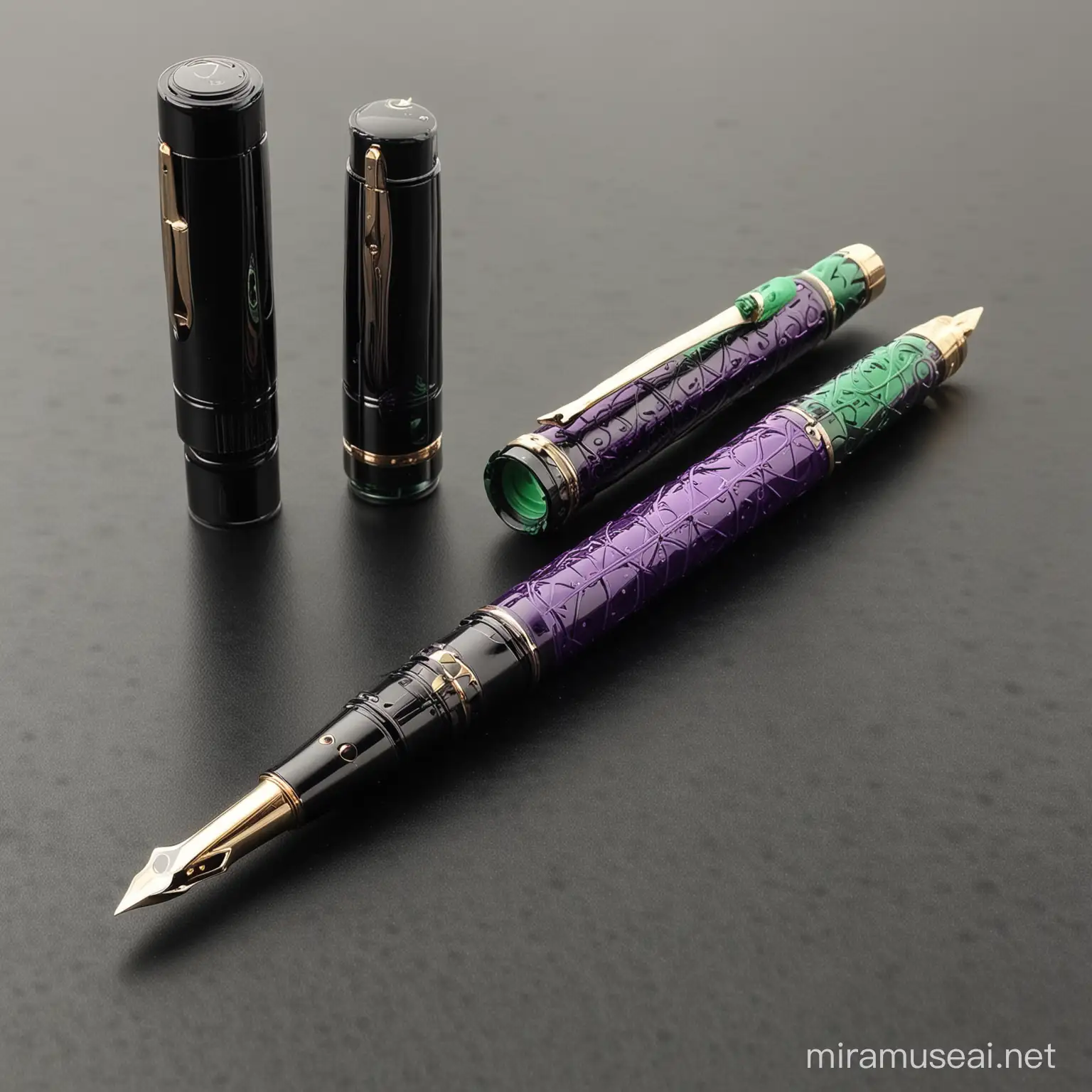 Eccentric Joker Style Fountain Pen Illustration with Quirky Colors