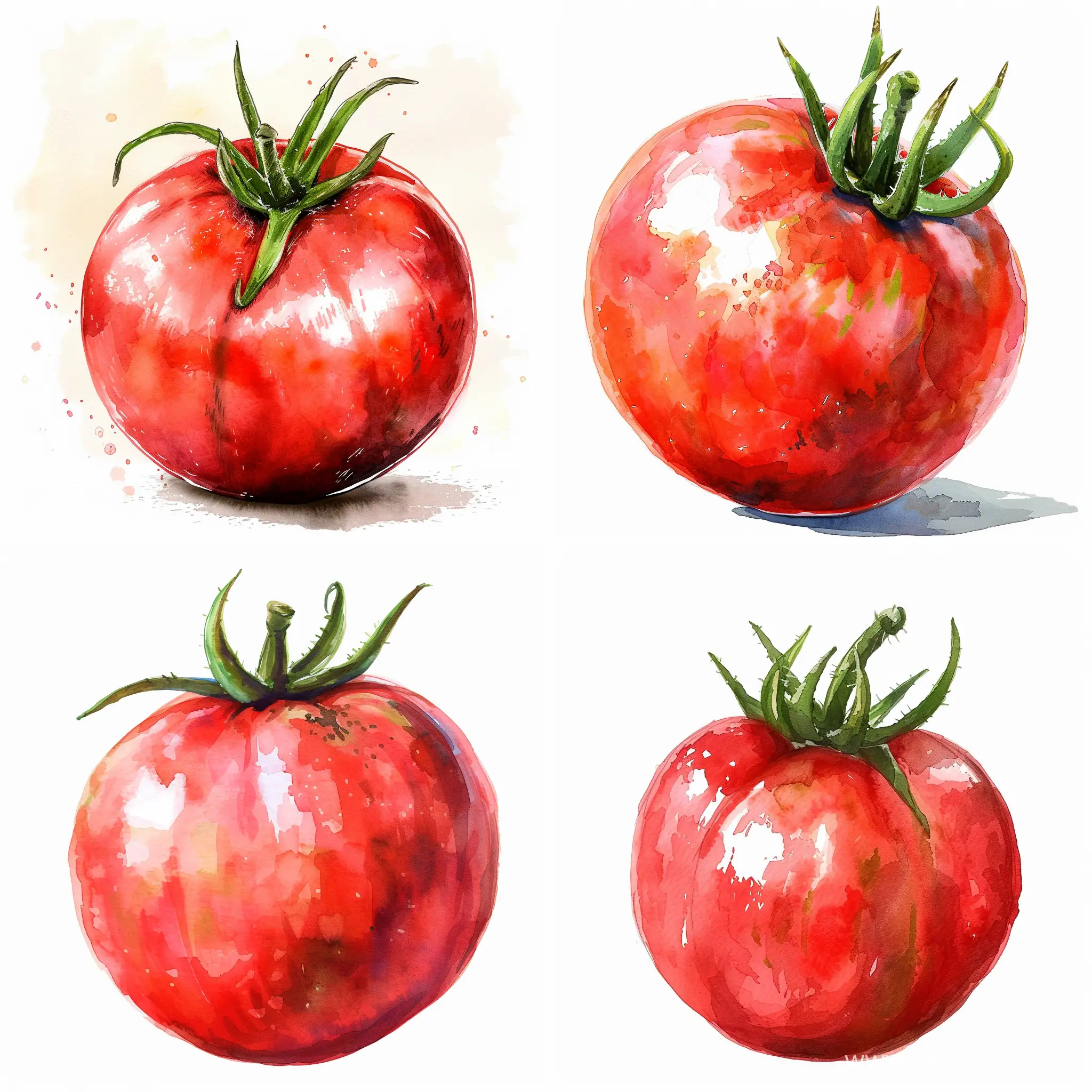 Watercolor illustration of tomato isolated on white background, vector red tomato