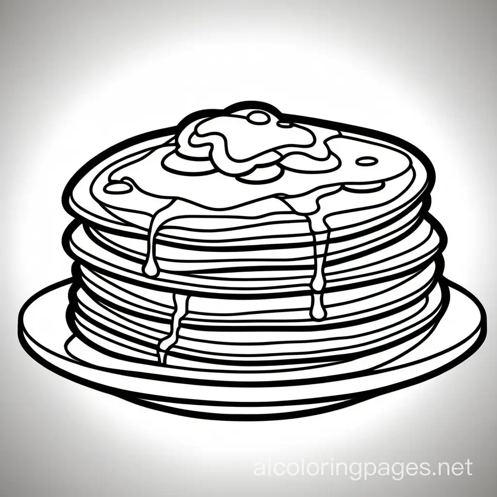 Pancakes bold ligne and easy without background, Coloring Page, black and white, line art, white background, Simplicity, Ample White Space. The background of the coloring page is plain white to make it easy for young children to color within the lines. The outlines of all the subjects are easy to distinguish, making it simple for kids to color without too much difficulty