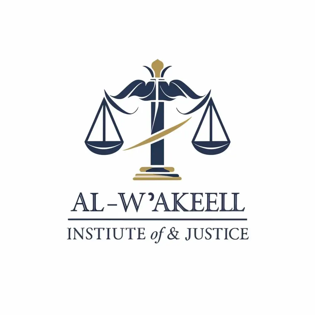 logo, Justice, with the text "Al-Wakeel Institute of Law & Justice", typography, be used in Education industry
