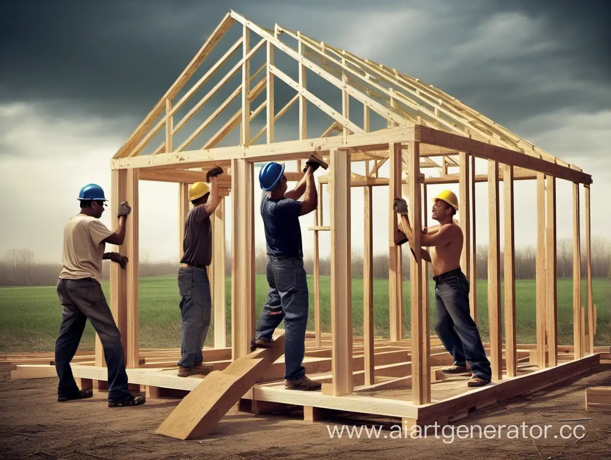 мужики строят дом