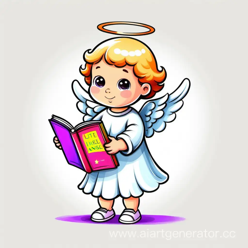 нарисуй милый ребеночек ангелочек стоит читает с книгой цветной