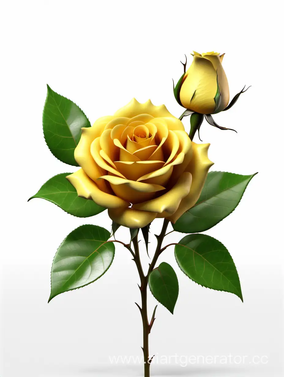 Realistic-Dark-Yellow-Rose-with-Fresh-Lush-Green-Leaves-in-8K-HD