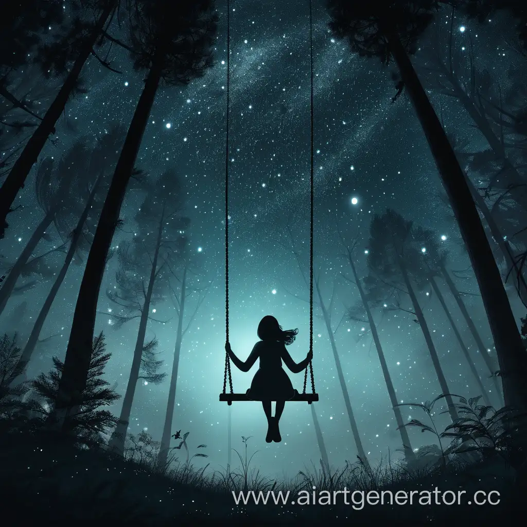 Girl-Swinging-on-Swing-in-Enchanted-Forest-Under-Starry-Sky