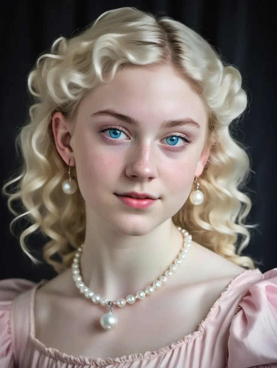 Confident Victorian Teen in Elegant Pink Ballerina Dress with Pearl Accessories