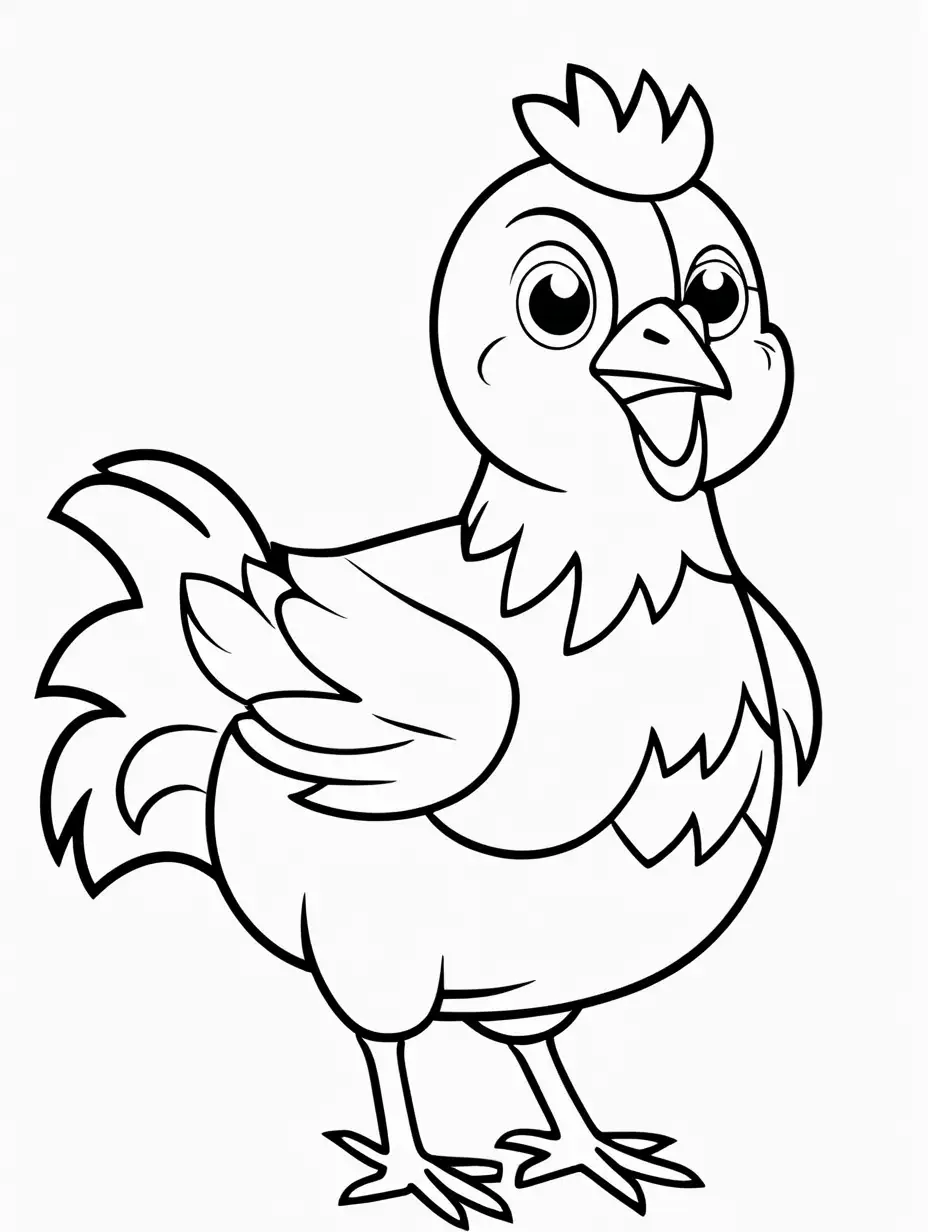 Very easy coloring page for 3 years old toddler. Easter chicken. Without shadows. White background.