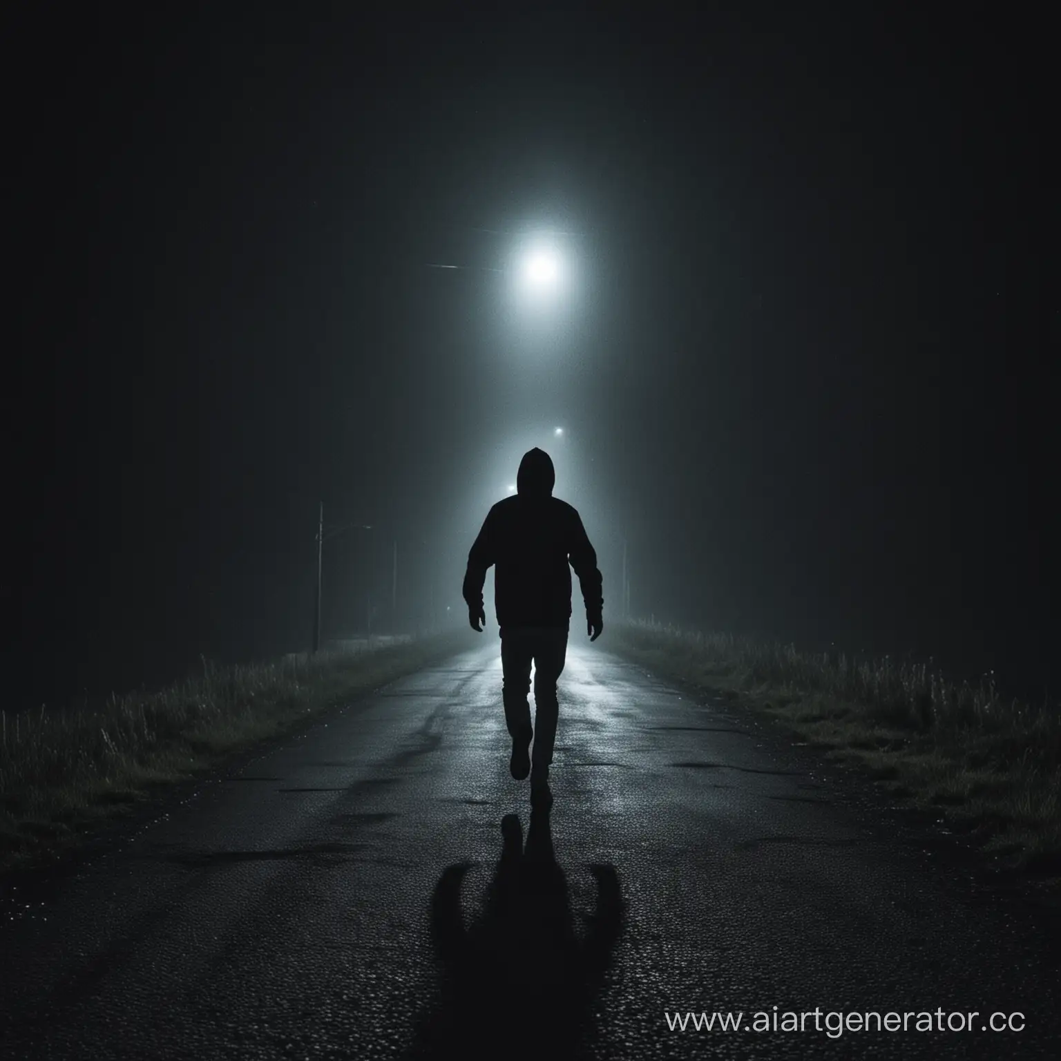 Frightened-Person-Running-on-Dark-Night-Road