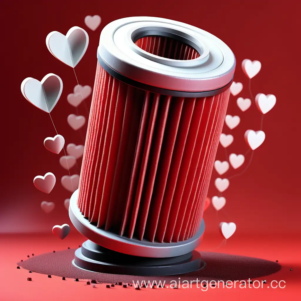 Vibrant-Red-Background-with-Flying-Hearts-and-Machine-Oil-Filter