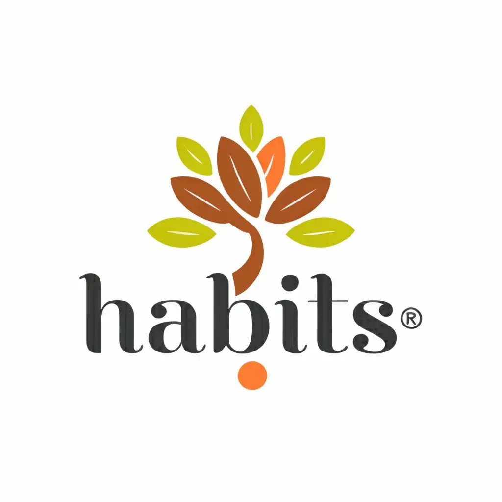 a logo design,with the text "Habits" change font family and style , color match orange ,white  main symbol:TREE,Moderate,clear background