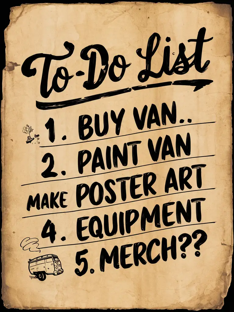 Vintage ToDo List with Van Painting and Poster Art Equipment